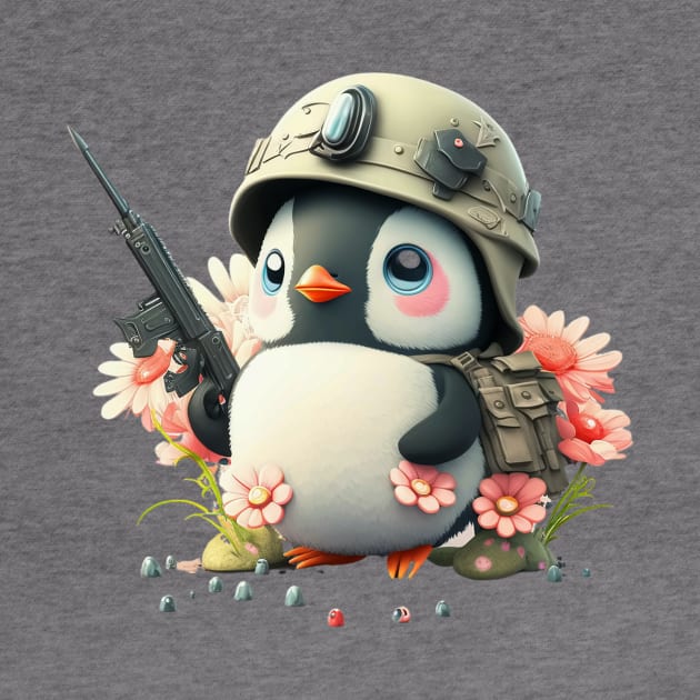 The clever penguin in military uniform with helmet and weapon by EUWO